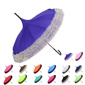 

Princess Lace Umbrella Rain Women Fashion 16 Ribs Pagoda Parasol Long-handle Umbrella Windproof Sunny and Rainy Umbrella
