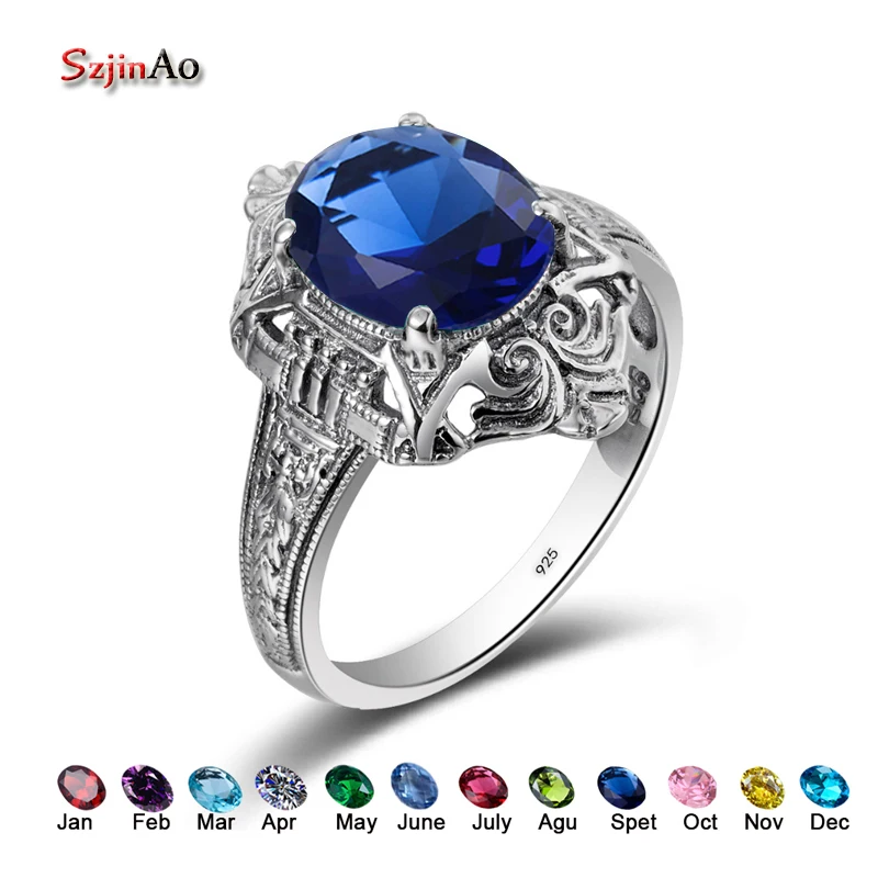 

Szjinao 925 Sterling Silver Engagement Birthstone Rings Vintage 2.3CT Sapphrie DIY Love Star Rings Jewelry Free Gift Box
