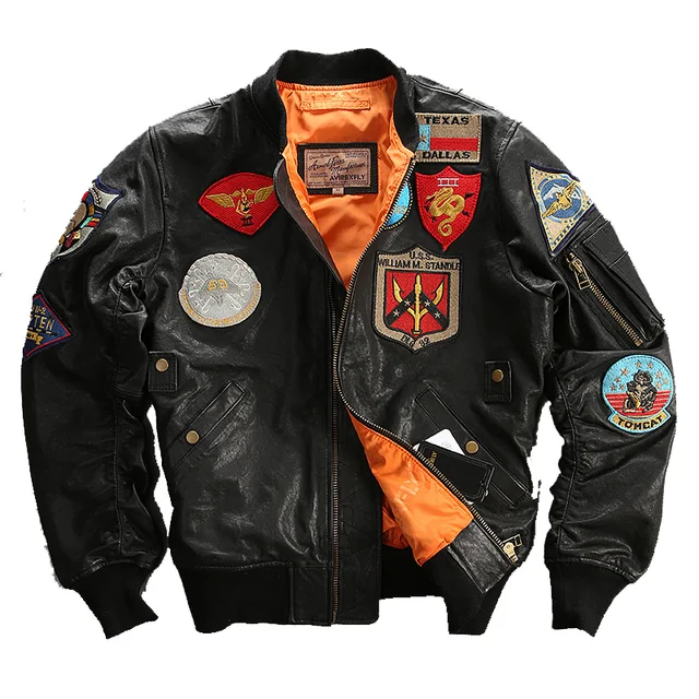 Cuir Pilote Top Mouton Gun Hommes En Peau 2016 Veste De Noir Réel nYXq1xwf7E