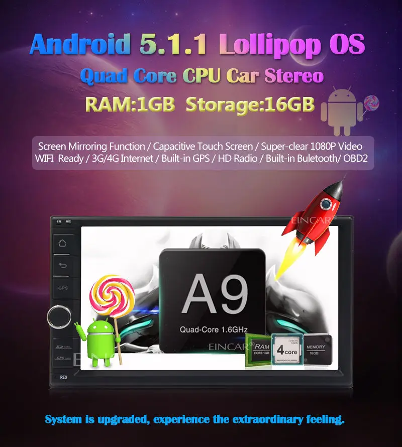 Clearance Android 5.1 3G WIFI 7"Double 2DIN Car Radio HD Stereo No DVD GPS Navi Mirror CAM 1