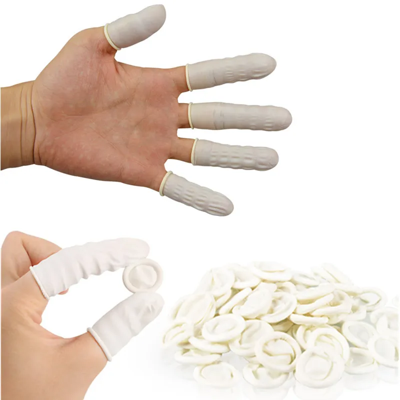 Горячая 100 шт перчатки из натурального каучука пальчиковые кроватки латекс пальцев Защитные Одноразовые S