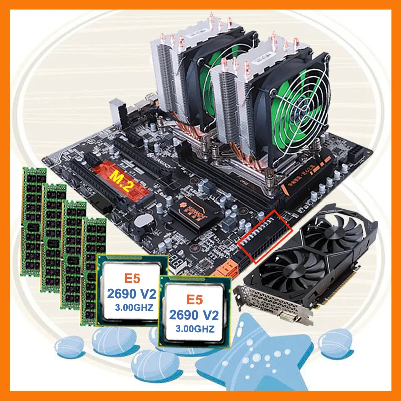 Скидка HUANANZHI dual X79 материнская плата комплект M.2 слот двойной процессор Intel Xeon E5 2690 V2 RAM 4*16G 1866 видеокарта GTX1050TI 4GD5 Скидка HUANANZHI dual X79 материнская плата комплект M.2 слот двойной процессор Intel Xeon E5 2690 V2 RAM 4*16G 1866 видеокарта GTX1050TI 4GD5