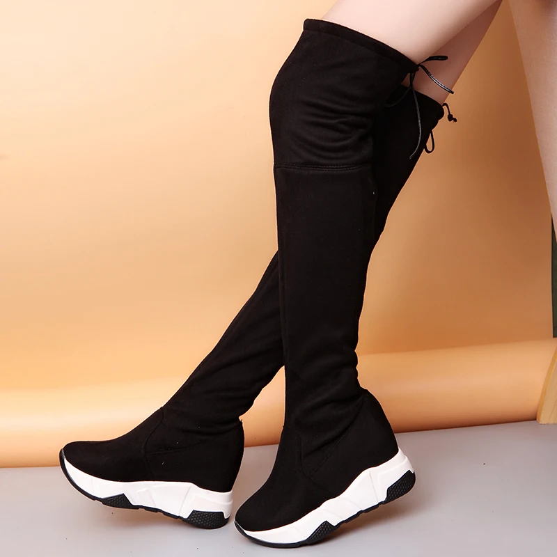

Lucyever Women Winter Thigh High Boots Over The Knee Female Flcok Shoes Lace Up High Heels Platform Black Long Bota Feminina