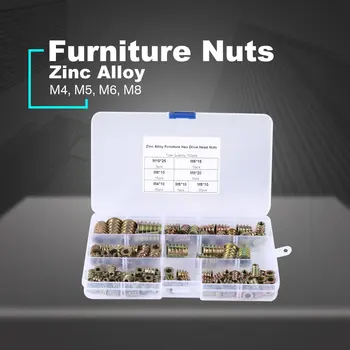 

100pcs/set M4 M5 M6 M8 Zinc Alloy Thread For Wood Insert Nut Flanged Hex Socket Drive Head Furniture Nuts Assortment Bolt Sale