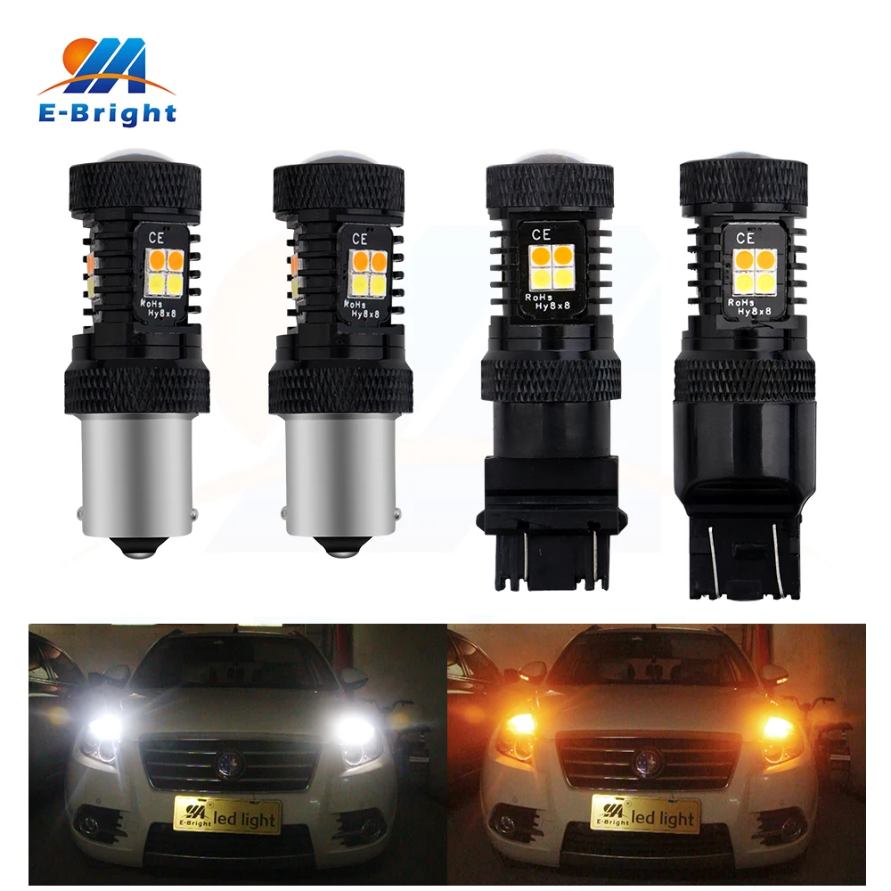 

2pcs DC12V 1156 1157 3156 3157 7440 7443 3030 16smd Led Bulbs Turn Signal Tail Parking Brake Light White+Amber Conversion