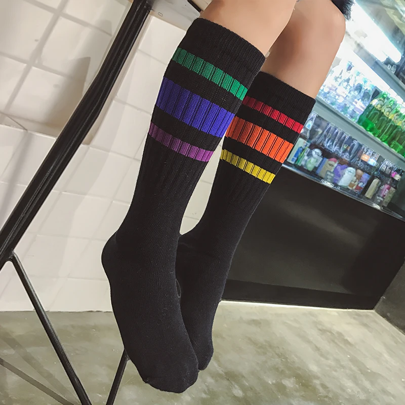 Cotton Openwork Knee-High Socks Boys Girls Rainbow Socks
