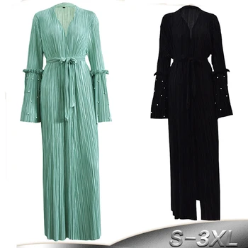 

Plus Size Roupas Feminina Kimono Long Abaya Kimonos Dubai Muslim Korean Women Bandage Pleated Maxi Cardigan Fashion Clothing