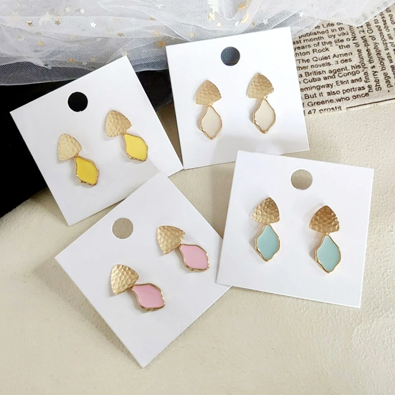 

Korean Geometric Irregular Triangle Dangle Earrings Blue Pink Yellow Metal Pendientes Drop Earrings For Women Jewelry