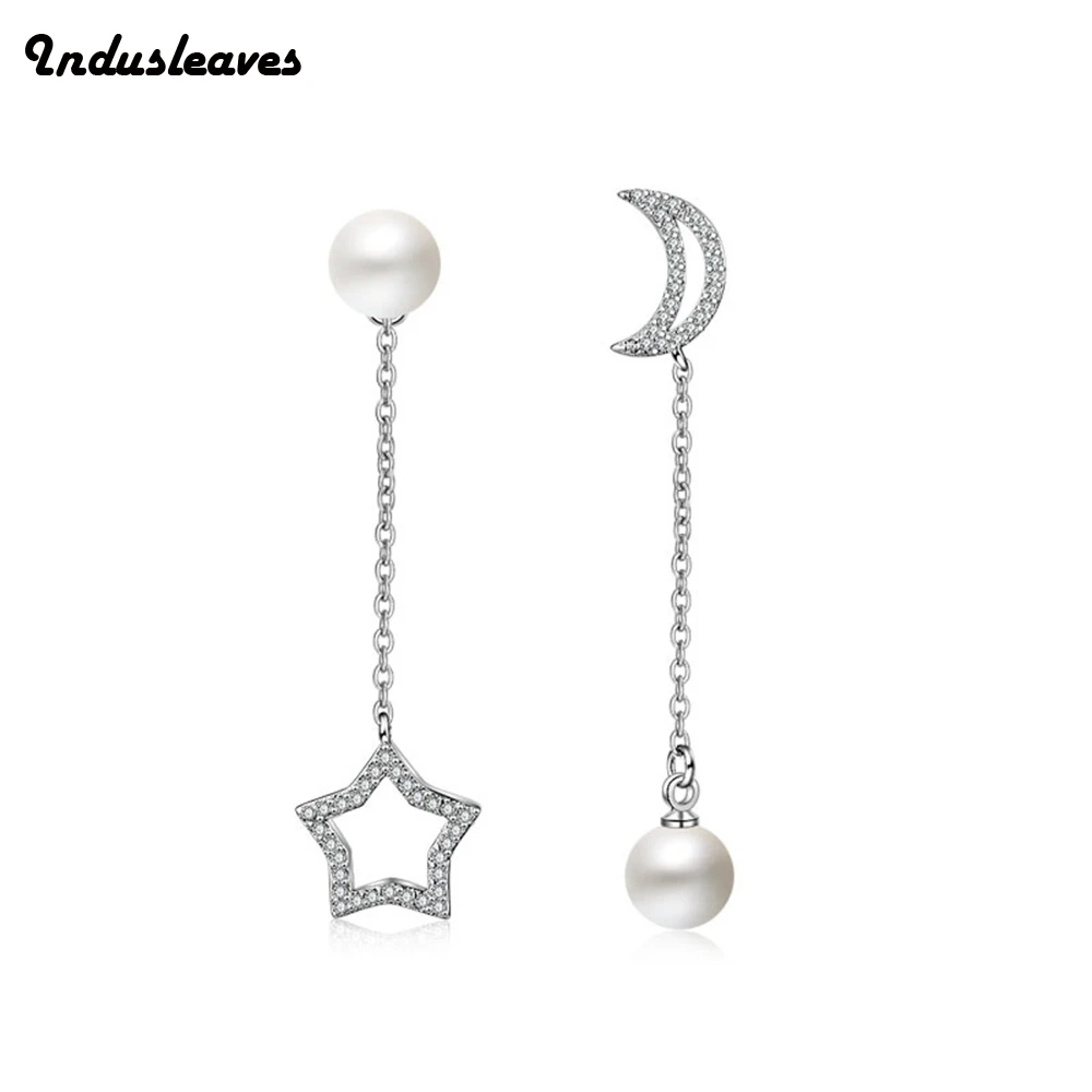 

Indusleaves Fashion Jewelry Kawaii Cute Star Moon Pearl Zirconia for Women Girl Gift Dangle Earrings