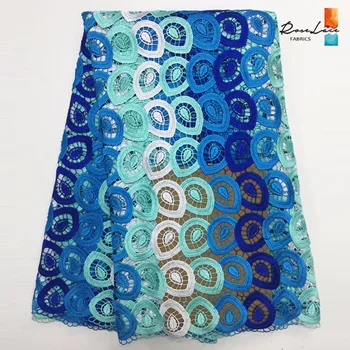 

Blue Gradient Color Cord Cotton Lace Fabric African Latest Designer Water Soluble Tissu India Women Evening Dress Cotton Fabrics
