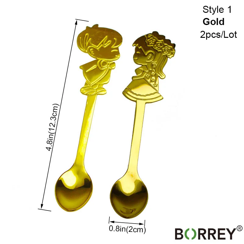BORREY 2 шт./лот ложка из нержавеющей стали кофейная чайная ложка совок Металлический Мини комплект кофейных ложек розовое золото ложка кофе аксессуары - Цвет: Style1(Gold)