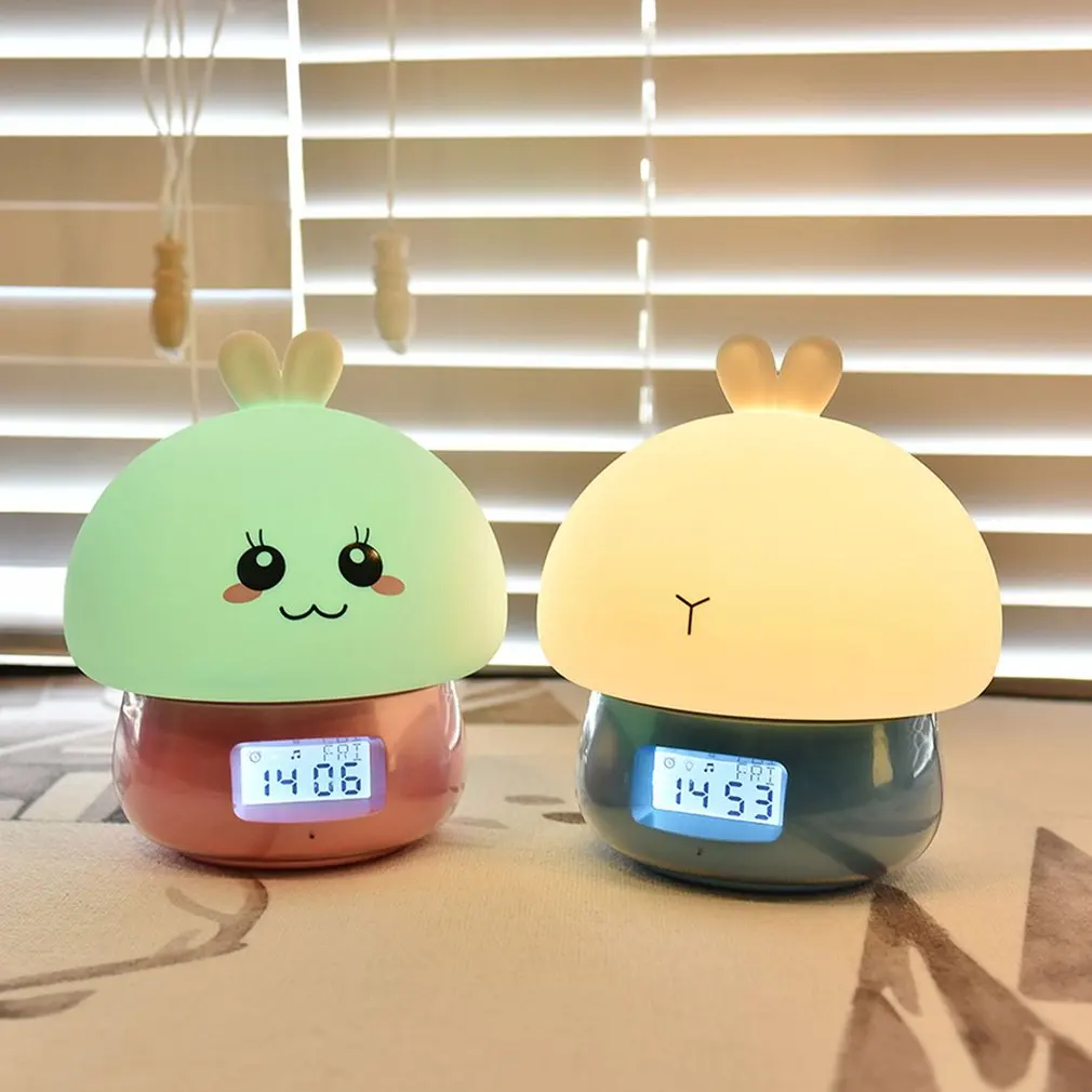 

Kawaii Cute Cartoon Design Multifunctional Alarm Clock Wake Up Night Light Remote Control Desktop Recording Light Lamp