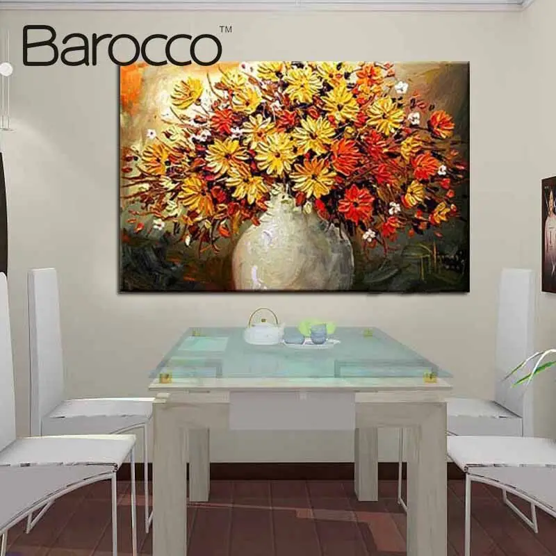 Frameless Good Quality Wall Art Colorful Flower Picture On Canvas Oil