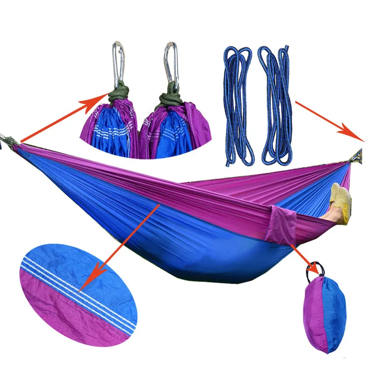 Портативный нейлоновый гамак для одного человека с парашютом, тканевый гамак для путешествий, пешего туризма, кемпинга, гамак 17 цветов - Цвет: purple royblue