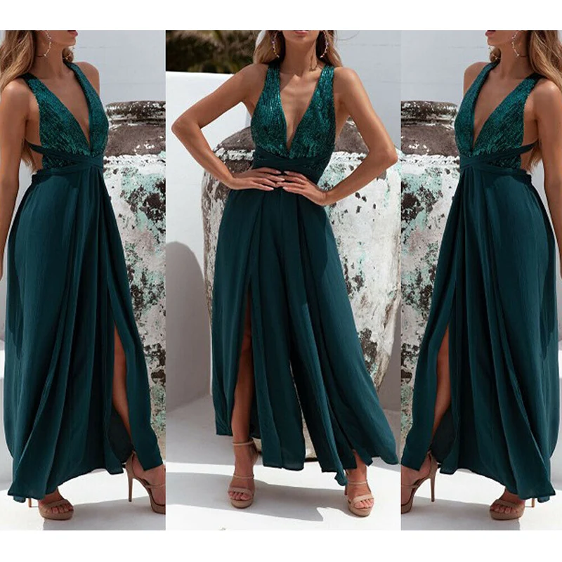 

Women's Sexy Deep V-neck Jumpsuit Split Loose Trouser Pants Playsuit Romper Club