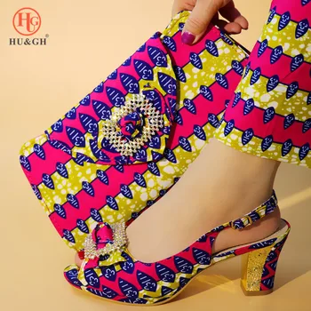 

2019 New colorful Special Pattern PU Leather Shoes and Bag Matching set Italy 2019 Designs for African Shoes And Bags Wedding