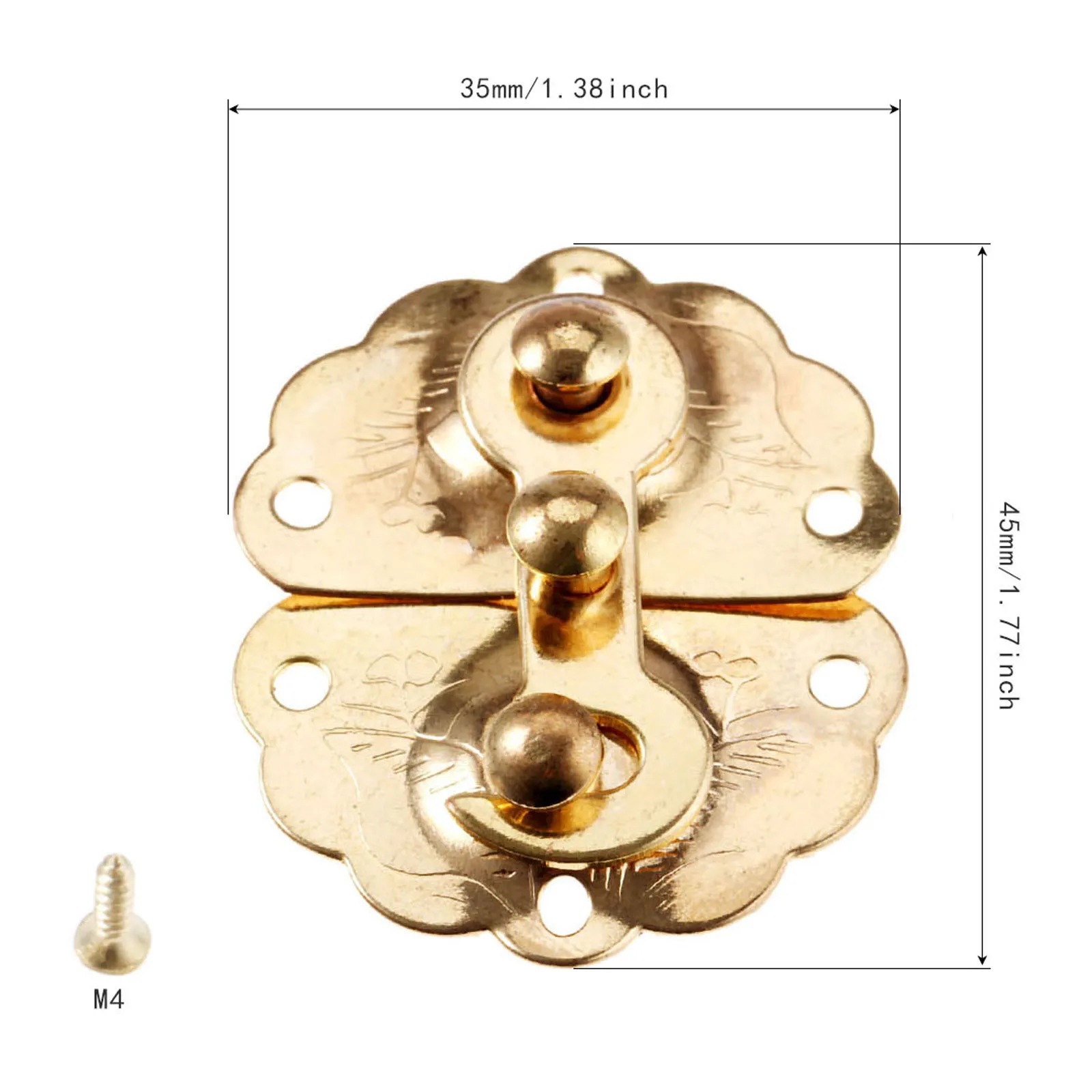 2Pcs Gold Iron Latches Catches 35*45mm Hasps Clasp Buckles Small Lock for Jewelry Wood Box Suitcase Furniture Hardware