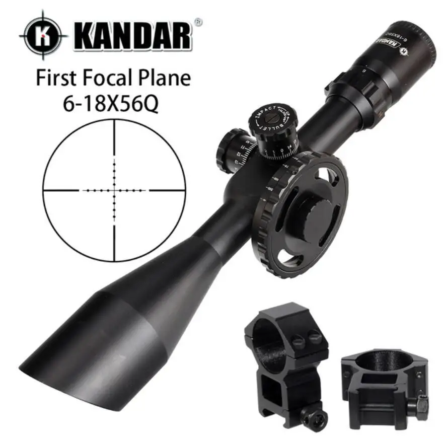 KANDAR 6-18X56Q первый фокальный самолет охотничьи оптические прицелы боковое колесо Parallax Mil Dot стекло гравированное сетка башенки сброс область - Цвет: with picatinny Rins1