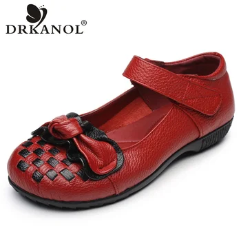 

DRKANOL Handmade Woven Women Flat Shoes Comfortable Soft Bow Genuine Leather Mother Shoes Woman Spring Summer Casual Shoes