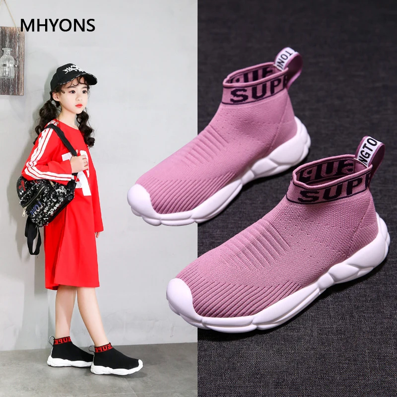 

MHYONS 2019 Fashion Children's Tennis Sneaker Kids Knit Socks Shoes Girls Sneaker For Running Boys High Shoes Outdoor Sneakers