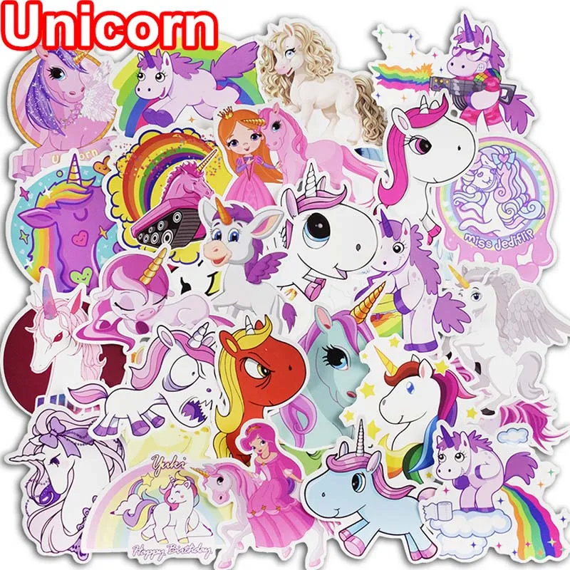 

100/33 Pcs Unicorn Stickers for Laptop Skateboard Luggage Car Styling Bicycle Motorcycle Doodle Decals Cute Waterproof Sticker