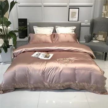 

Luxury high-end silk quilt pure white lotus root embroidery Queen Down quilt bed sheet pillowcase 4/6pcs