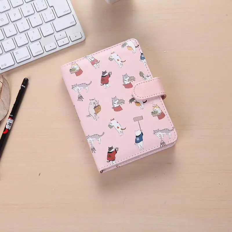 

Cute Cartoon Cat Notebook Magnetic Buckle Hand Account Book Imitation Leather Cover Student Stationery Supply Children Notepad