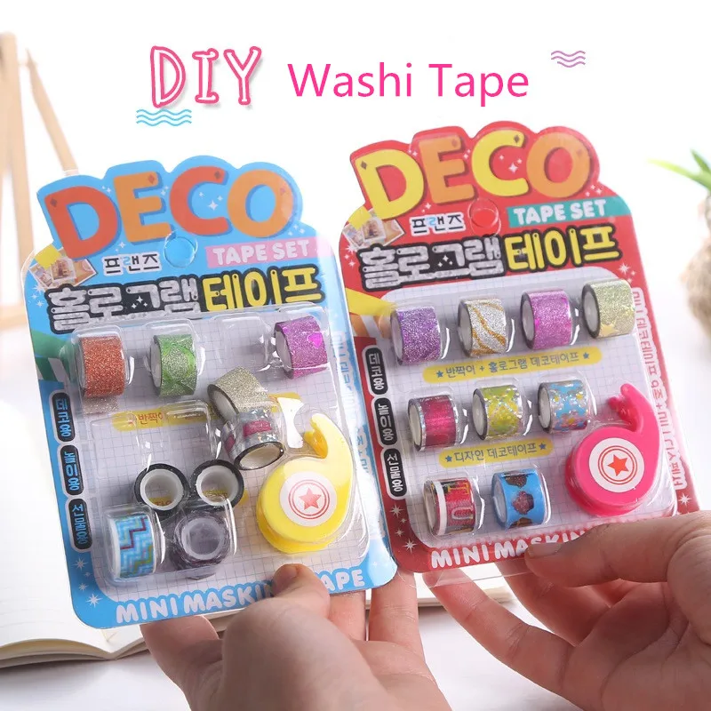 

9 Pcs/Set Cute Mini Glittering Adhesive Tape Washi Tape DIY Decoration Sticker Label Masking Tape