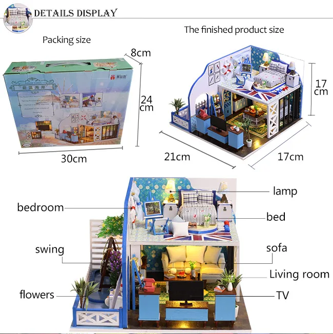 DIY Кукольный дом деревянный дом лазурное побережье собрать 3D миниатюры кукольный домик модель мини домики мебель украшение игрушка для ребенка подарок