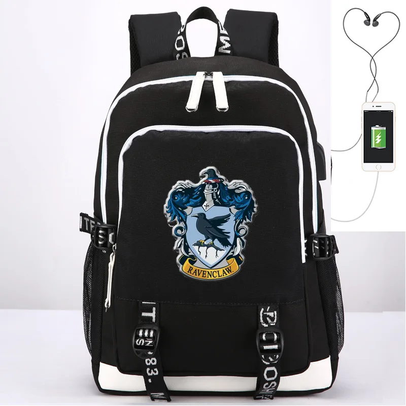 

2018 harry Potter Gryffindor Ravenclaw Hufflepuff Slytherin Printing Backpack USB Charging Laptop Backpack Canvas School Bags