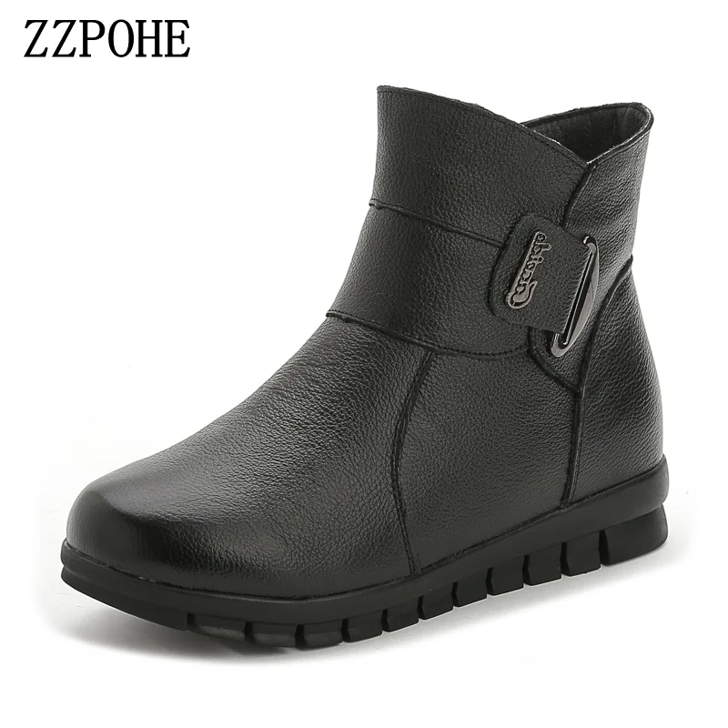 

ZZPOHE Autumn Winter New Women Warm Ankle Snow Boots Mother Genuine leather Platform Wedges Snow Boots elderly Plus size shoes