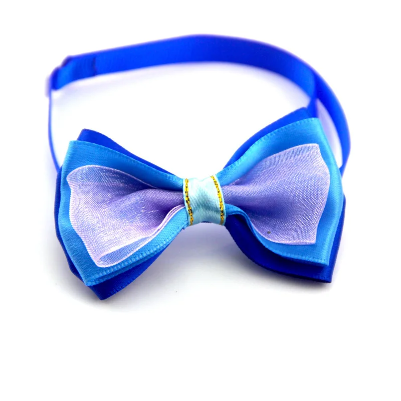 Adjustable Pet Dog Bow Tie blue color Reflective three layers Plaid