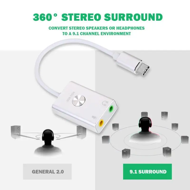 USB-C type-C внешний Виртуальный HIFI 3D 9.1CH адаптер звуковой карты для Macbook