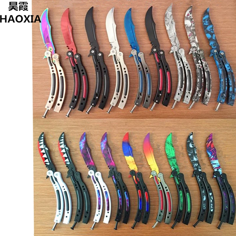 

HAOXIA butterfly in knife CS GO Karambit Knife practice folding Knife butterfly trainer game knife dull blade no edge tool