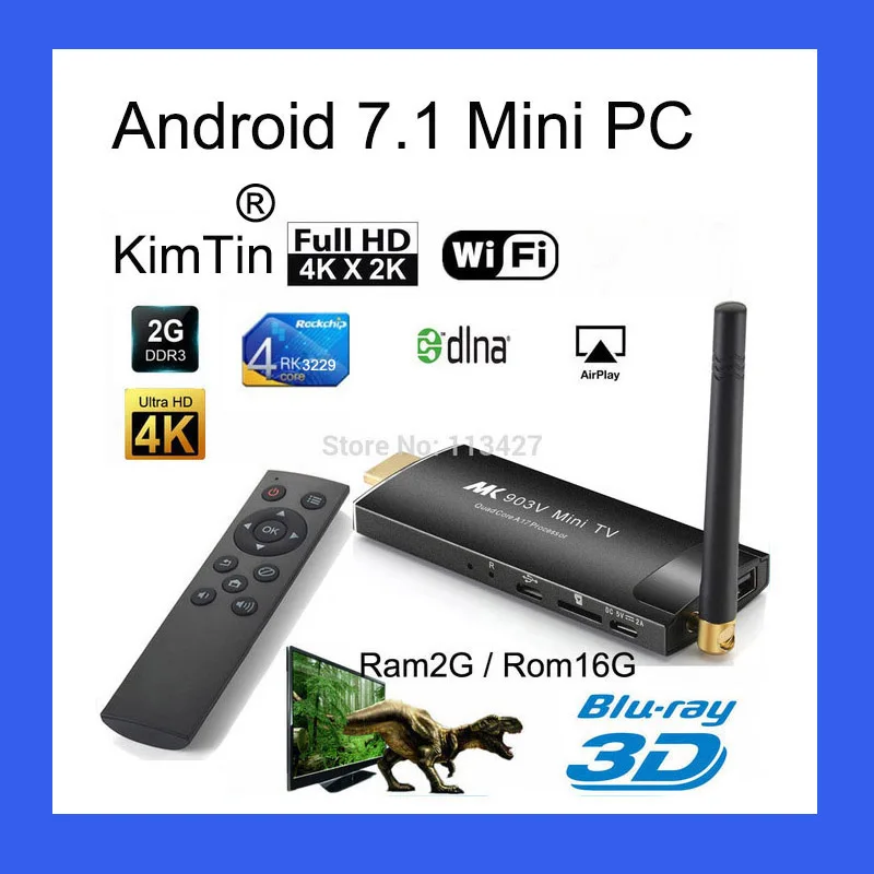 KimTin MK903C Android TV Stick RK3229 Quad Core 2GB 16GB OS 7.1 4K Wifi TV Dongle Miracast TV Player Smart Mira Screen Mini pc