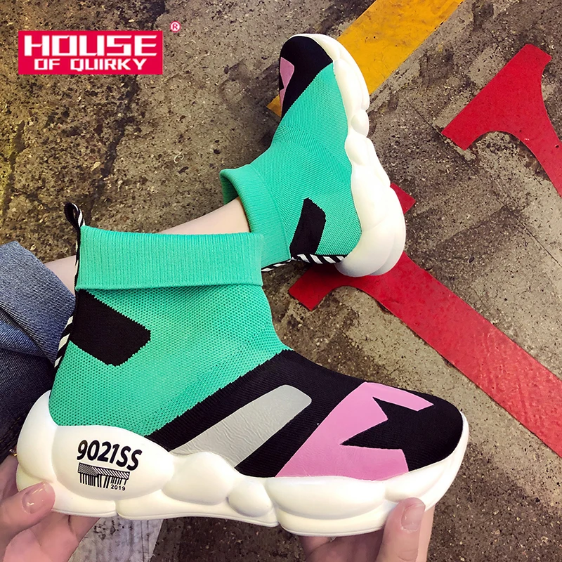 

Slip on High Top Ladies Shoes Comfortable Rubber Platform Sneakers Women Casual Shoes Net Cloth Spring and Autumn Women Shoes