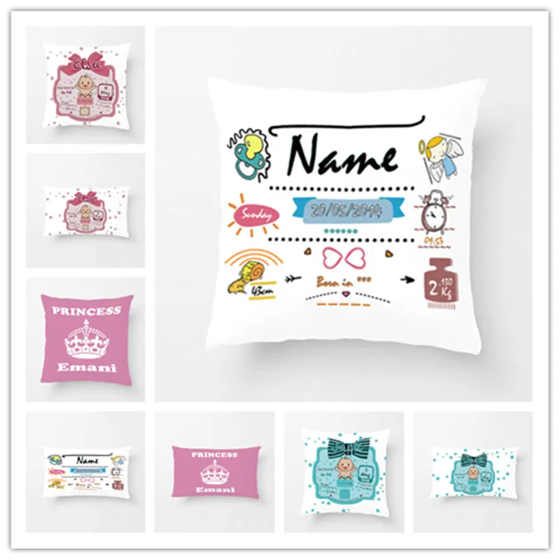 

2019 Custom Birth Data Printing Girl Boy Throw Pillow Case Decorative Cushion Cover Pillowcase Cute Birthday Gift