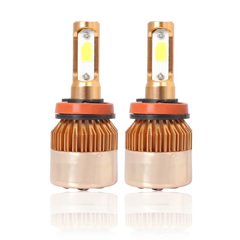 

S2 H8/9/11 Car LED Headlight Bulbs 6500K 72W COB LED Headlamp Fog Light Gold
