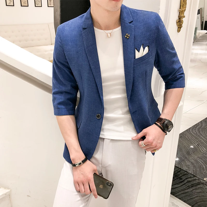 2018 New Pattern Male In Man's Suit Section B Youth Self-cultivation Check Loose Coat Navy Blue Recommend Free shipping | Мужская