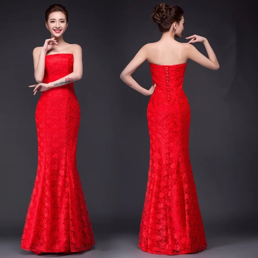 DM-2670Z#Spring summer new long Dresses white and red 2021 tail sexy slim bride violet toast suit wedding dress wholesale cheap red wedding dresses