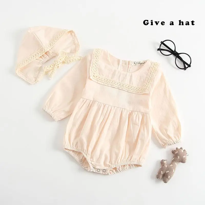 Одежда для маленьких девочек летние и осенние детские комбинезоны для девочек, комбинезон с длинными рукавами для маленьких девочек, хлопковый комплект одежды для новорожденных с шапочкой - Цвет: romper2