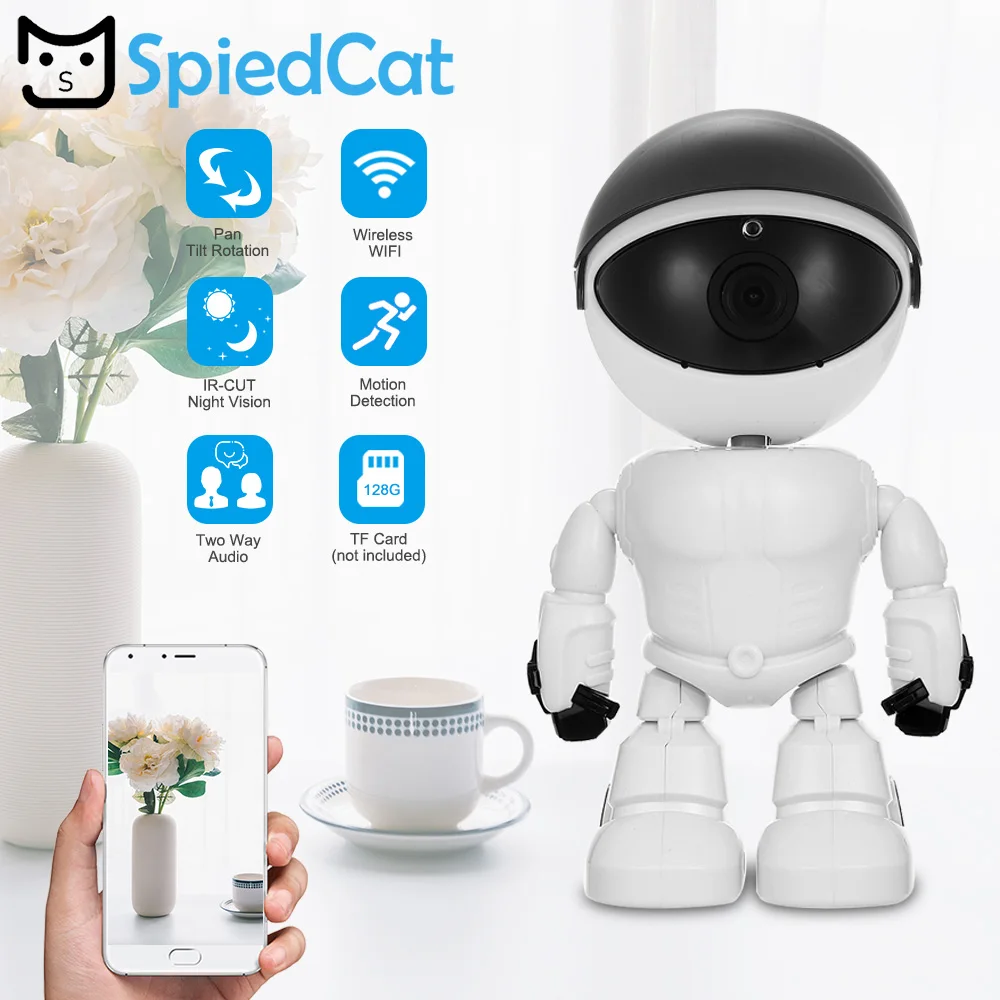 

HD 1080P WiFi Robot IP mini Camera Pan Tilt Security WiFi Camera Support P2P Night vision Motion Detection Two way Audio
