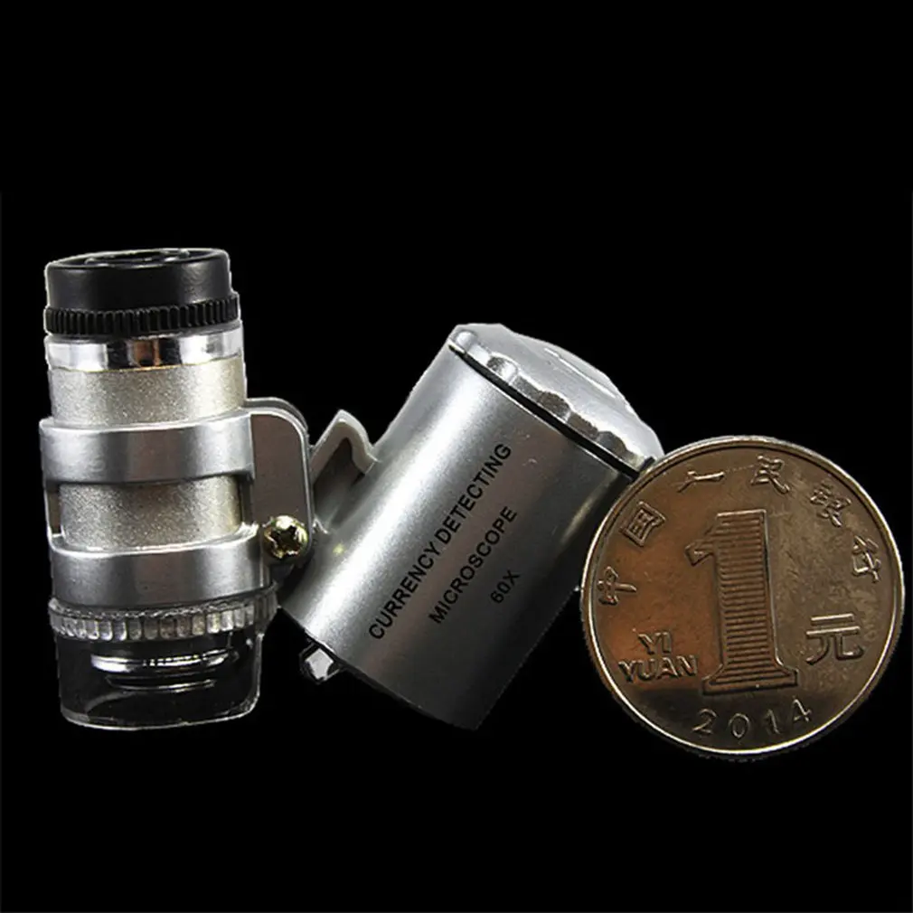 Высококачественный Прочный Модный креативный мини 60X карманный микроскоп Ювелирная Лупа стеклянный Светодиодный УФ фонарь Прямая