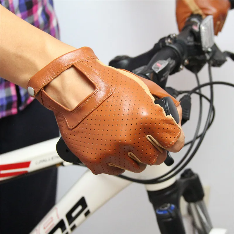 2017 New Summer Men Semi-Finger Gloves Genuine Leather Hole Breathable Half Finger Gloves For Women Free Shipping