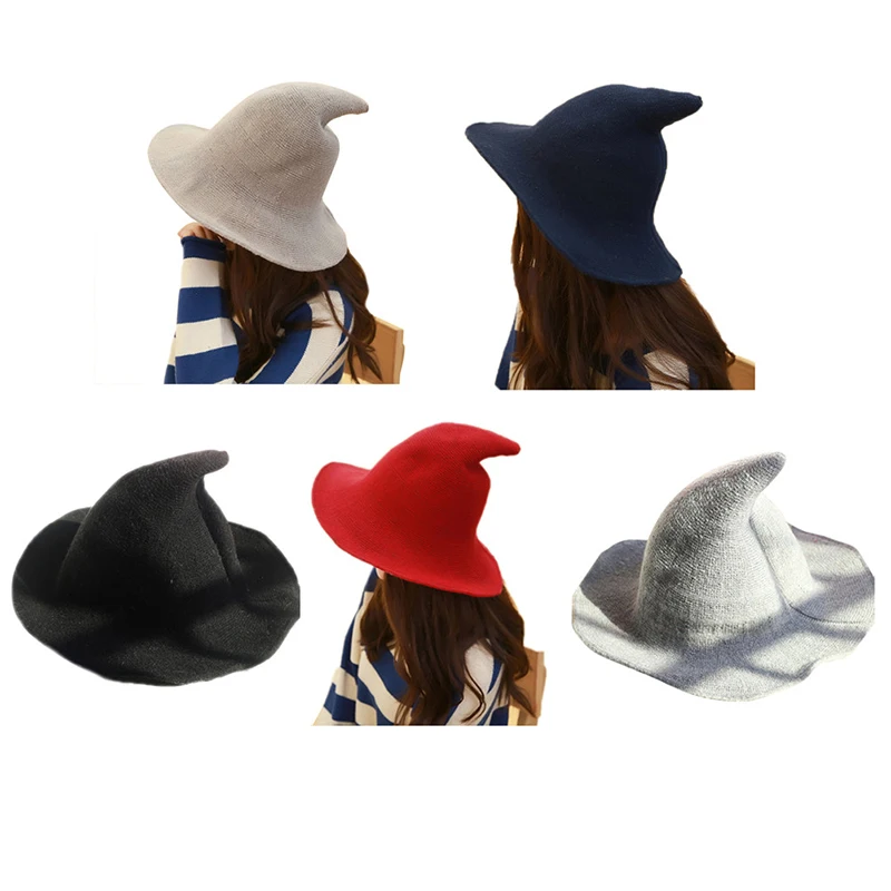 

The Sheep Wool Cap Women U Along Knitting Hat Pointed Spire Knit Hat Fisherman Cap Female Fashion Witch Pointed Hat Accessories