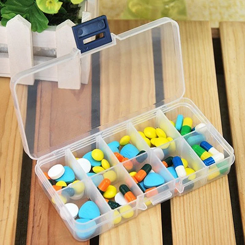 

Mini 10 Grid Transparent Plastic Tablet Travel Pill Box Medicine Pills Vitamin Drug Case Portable Weekly R3