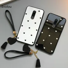 Fashion Lovely Heart Hard Cover for Oneplus 7 Pro Tempered Glass Case for Oneplus 7 6 Tassel Lanyard Phone Case Funda