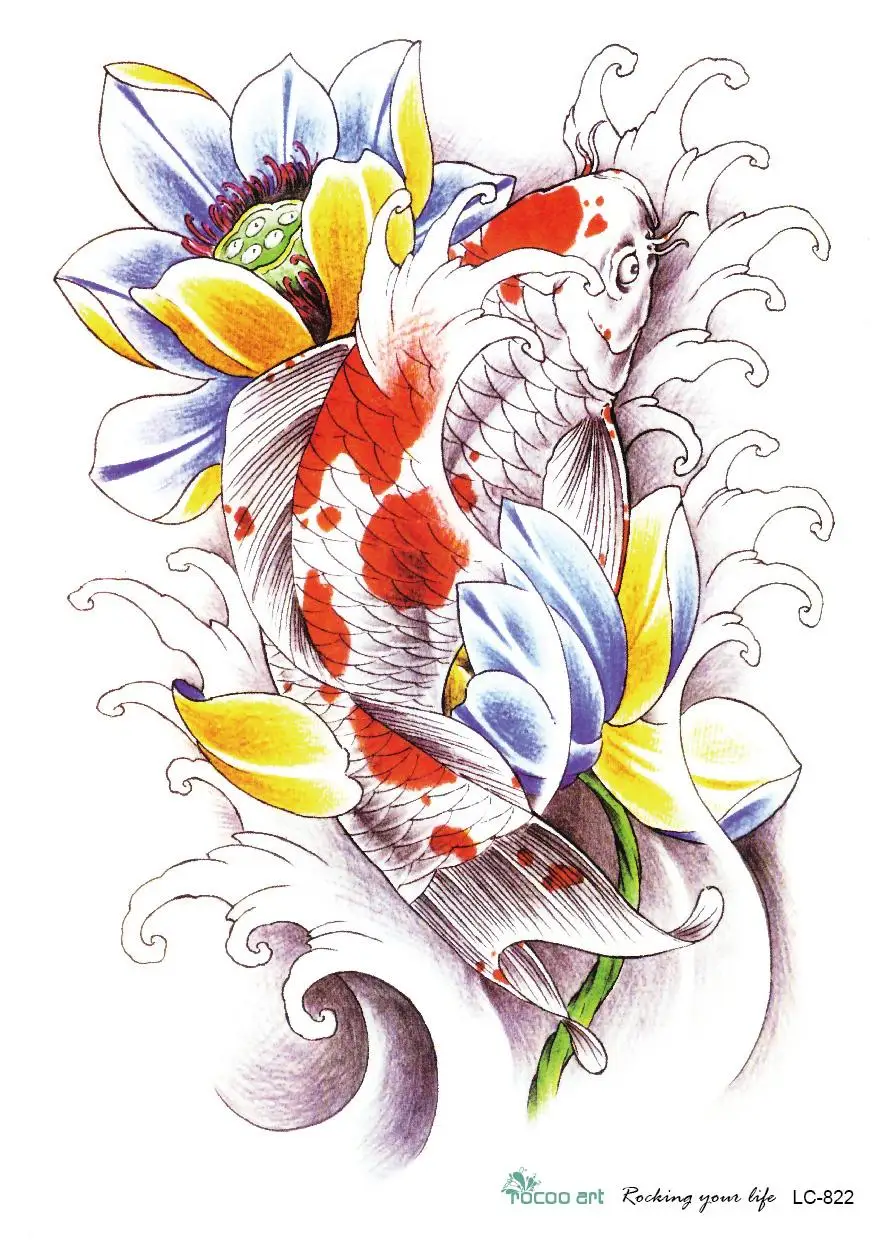 Rocooart LC2822 2115 Cm 3D Tatoo Sticker Ikan Lotus Menggambar