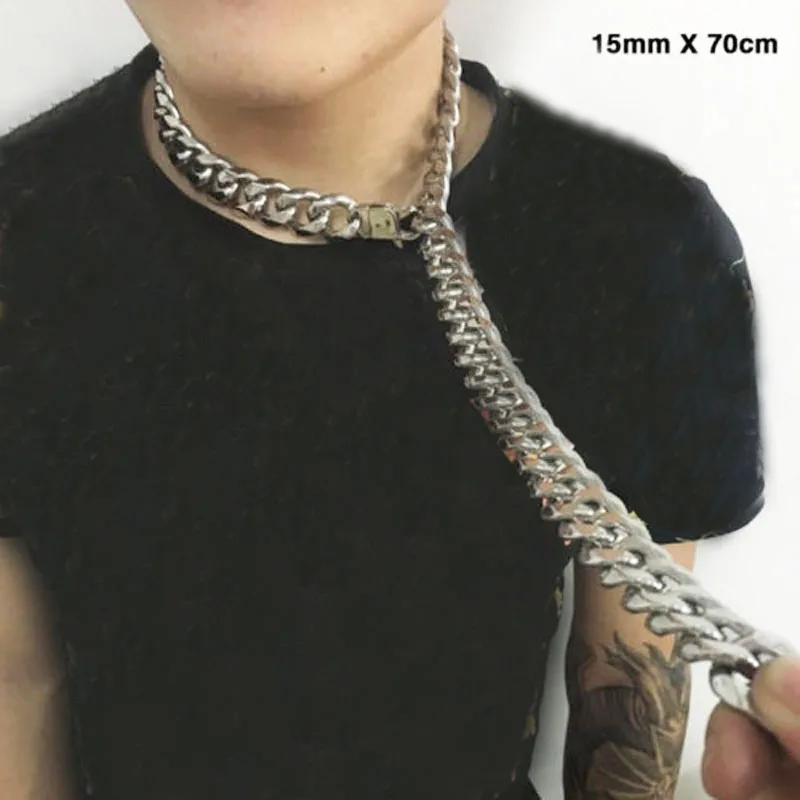

T-Show Miami Cuban Chains Hip Hop Jewelry Silver Thick Stainless Steel Chunky Necklace HipHop Rapper Sexy Men Collar Necklaces