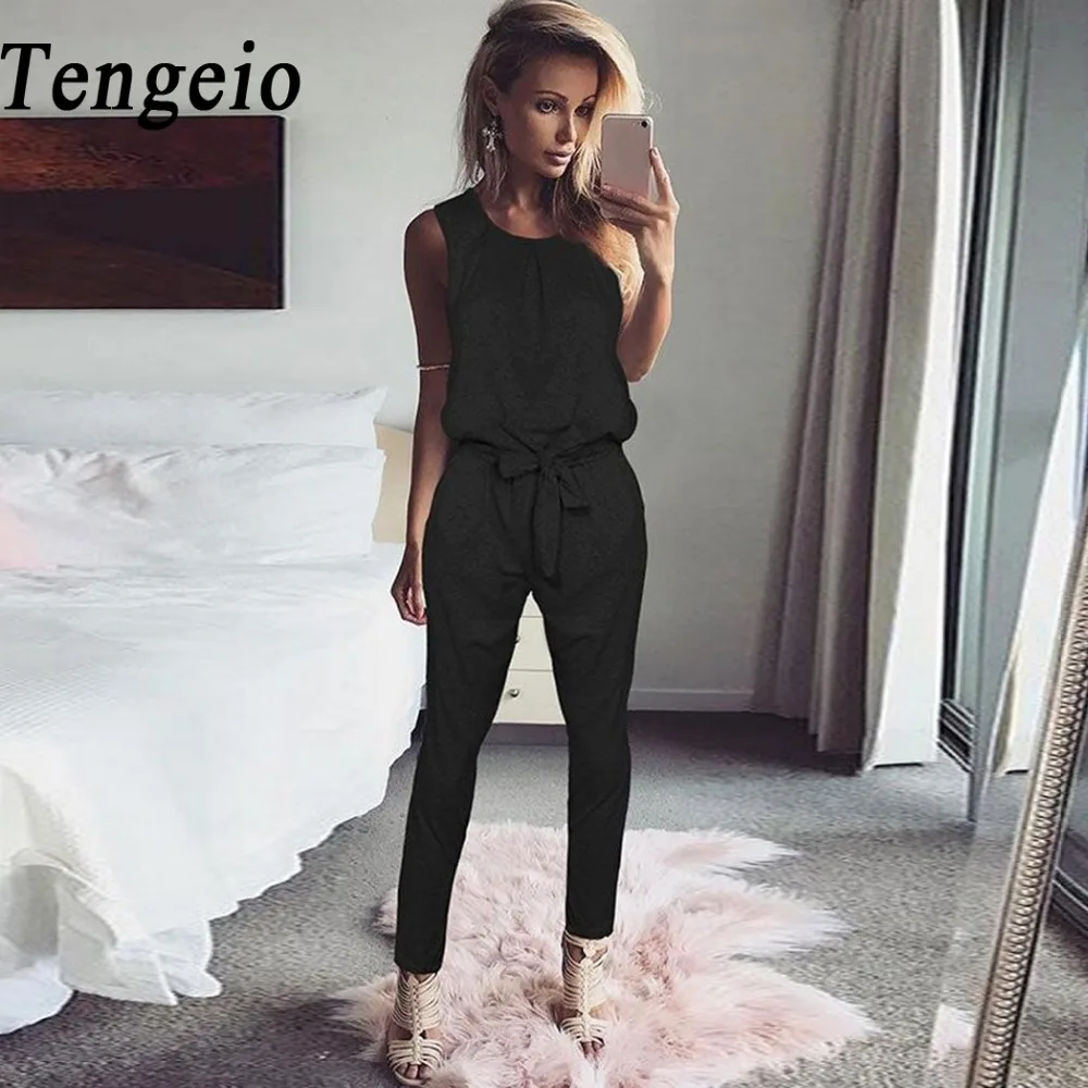 Tengeio 2017 Autumn Office Overalls Women Rompers Casual O-Neck Sleeveless High Waist Jumpsuit Body Suit Black Playsuits 830 Body : image Tengeio 2017 Autumn Office Overalls Women Rompers Casual O-Neck Sleeveless High Waist Jumpsuit Body Suit Black Playsuits 830 Body